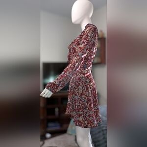 Forever 21 Red Long Sleeve V-Neck Dress
